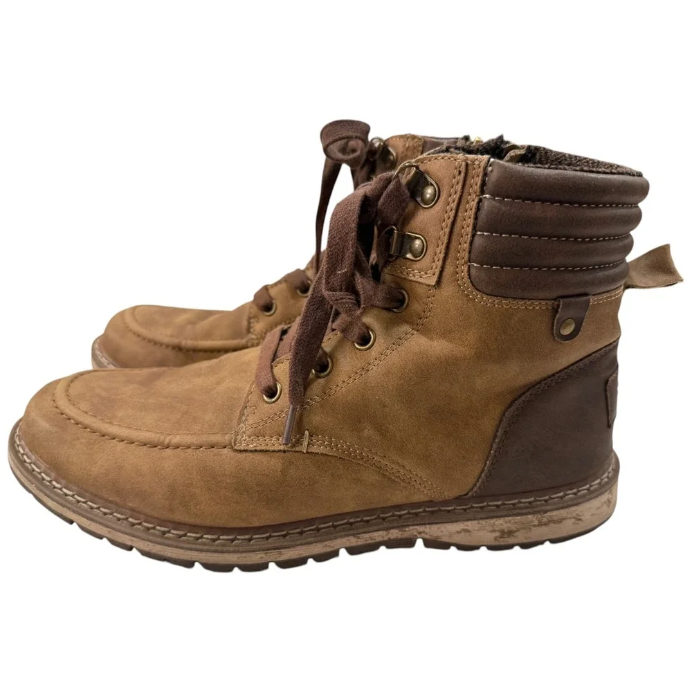 BKE Midtown Mens Boots Tan Brown Moc Toe Lace Side Zip Heritage Rugged Size 10‎